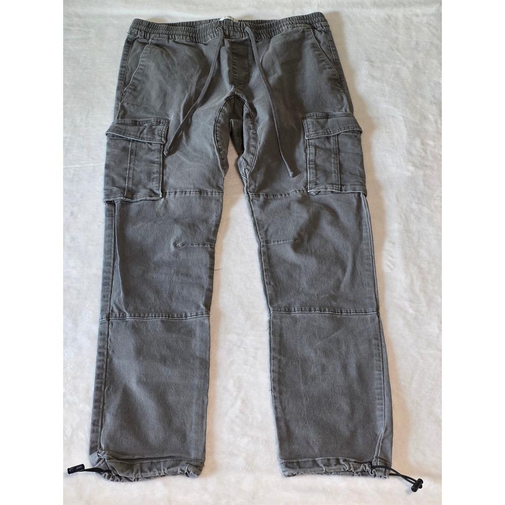 PacSun Slim Cargo Pants Mens Large Gray Elastic Waist Drawstring Bungee Hem